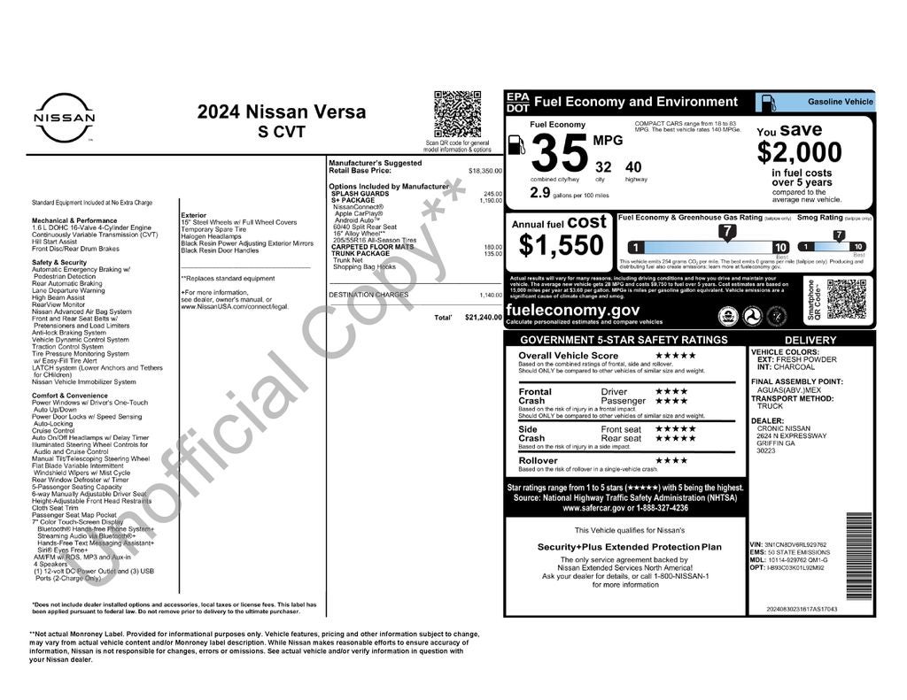 2024 Nissan Versa 1.6 S Nissan Certified