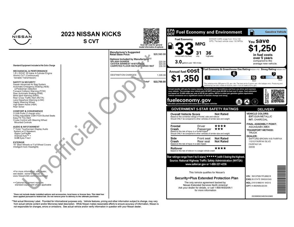 2023 Nissan Kicks S Nissan Certified