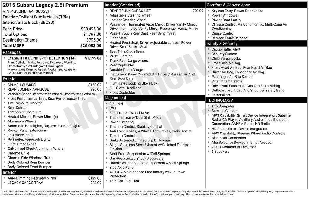 2015 Subaru Legacy 2.5i Premium