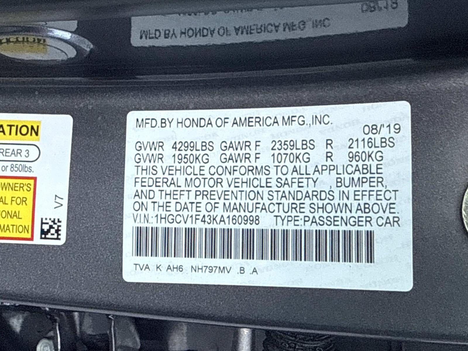 2019 Honda Accord Sedan EX 1.5T